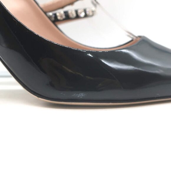 Miu Miu Crystal-Strap Pumps Black Patent Leather Size 37.5 Pointed Toe Heels - Picture 4 of 13